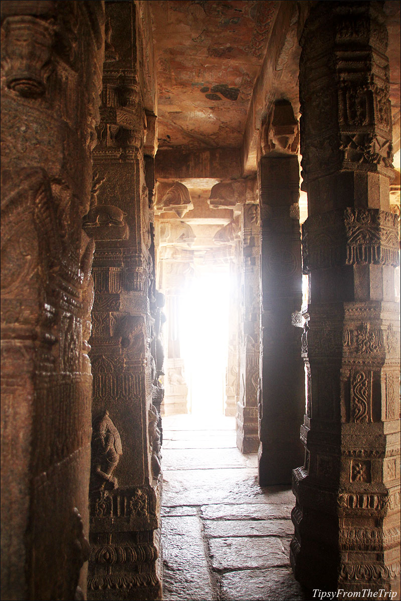 Ancient Indian murals on Veerabhadra temple's ceilings, Lepakshi.