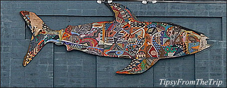 Fish-shaped mural in Mill Valley, California. 