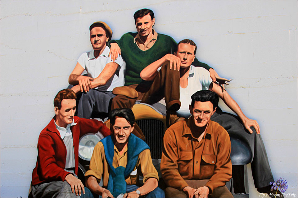 Mack and the boys of Cannery Row in a mural in Monterey, CA.
